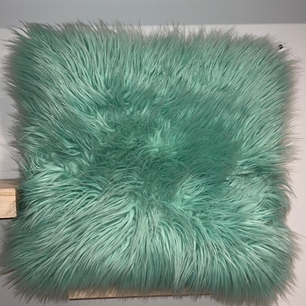 Teal fluffy accent pillow‎